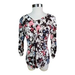 Christopher Banks Women's Top Shirt Blouse Butterflies Long Sleeve Sz Petite Med